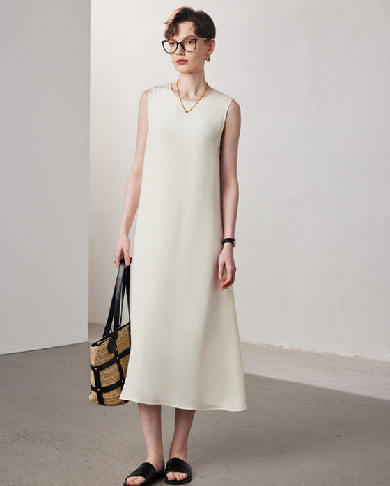 A-Line Sleeveless Silk Dress