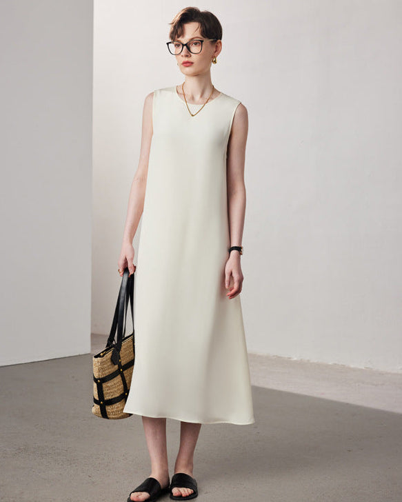 A-Line Sleeveless Silk Dress