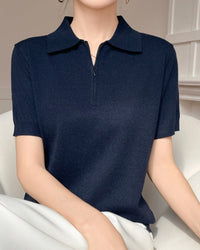 Thin Short-Sleeved Collared Sweater