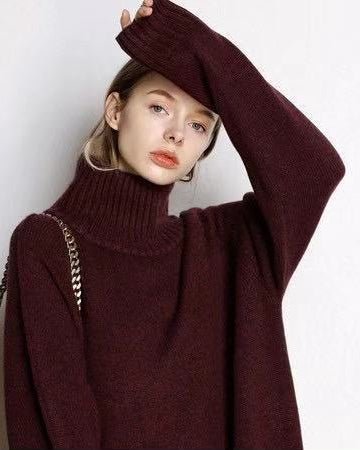 Cashmere Mid-Length Loose-Fitting Turtleneck Sweater
