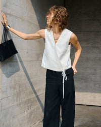 Linen V-Neck Sleeveless Tie-Front Vest
