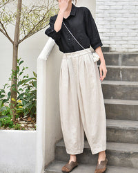 Linen High-Waisted Straight Leg Pants