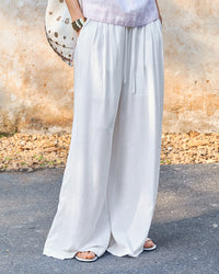Relaxed Linen Drawstring Wide-Leg Pants
