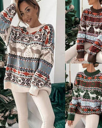 Round Neck Loose Christmas Jacquard Sweater