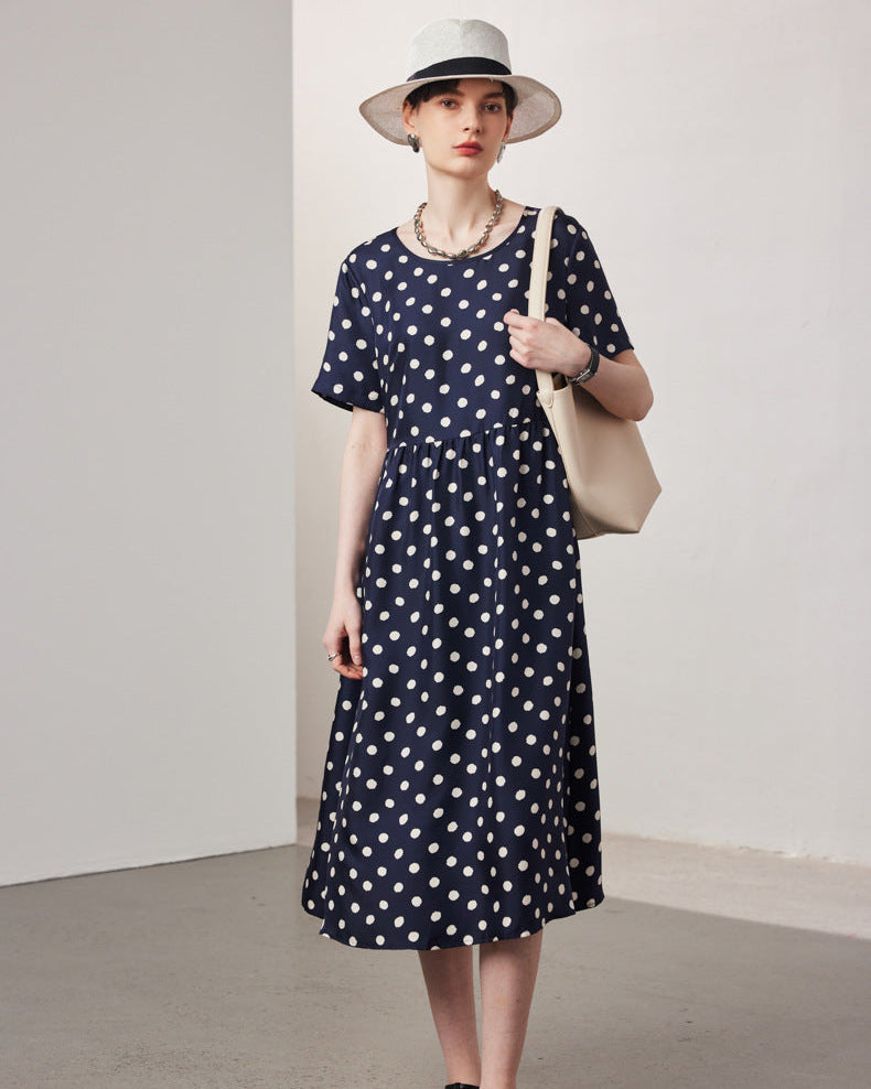 Loose-Fitting Short-Sleeve Silk Dress