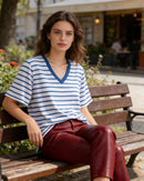 Loose-Fit Striped V-Neck T-Shirt
