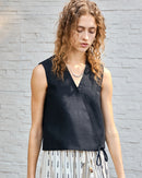 Linen V-Neck Sleeveless Tie-Front Vest