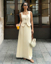 Fashionable Solid Color Sleeveless Dress Set