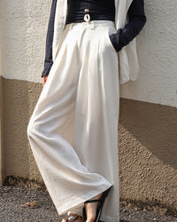High-Waisted Draped Straight-Leg Trousers