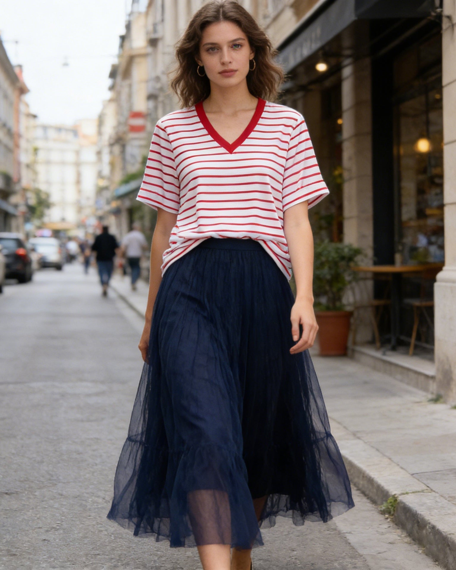 Loose-Fit Striped V-Neck T-Shirt