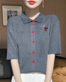 New Wool Polo Collar Short-Sleeved Cardigan