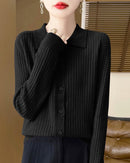 Wool Cardigan Polo Collar Knit Sweater