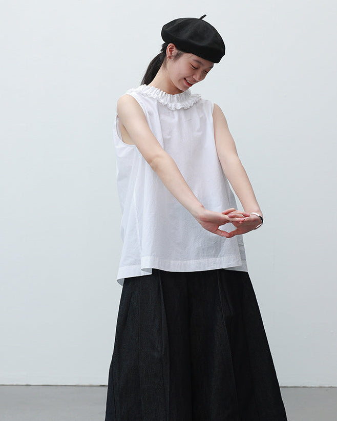 Ruffled V-Neck Button-Down Shirt