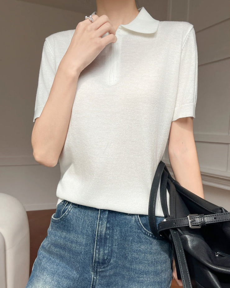 Thin Short-Sleeved Collared Sweater