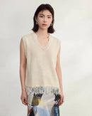 Casual V-Neck Fringed Knit Vest