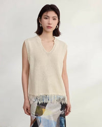 Casual V-Neck Fringed Knit Vest
