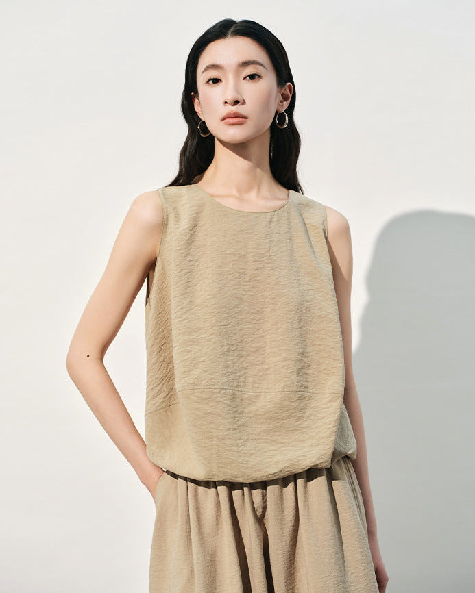 Sleeveless Loose-Fit Crew Neck Tank Top