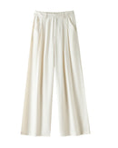 elegant high waisted straight leg silk blend trousers, crafted from soft and breathable premium fabric, perfect for office wear and minimalism, showcasing a relaxed silhouette.
