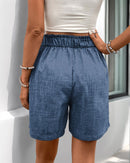 Solid-Color High-Waisted Straight-Leg Shorts