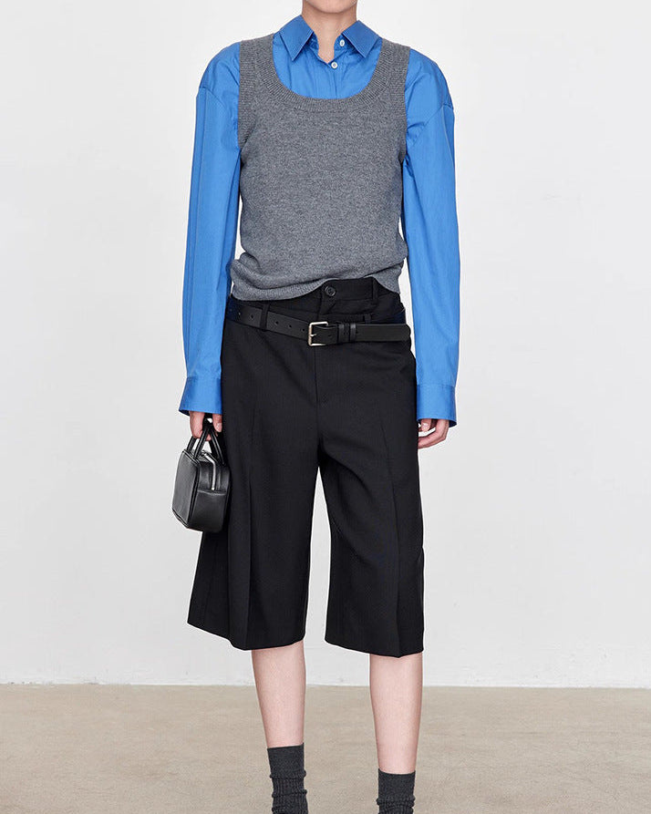 Casual Double-Waisted Five-Quarter Shorts