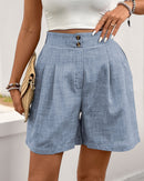 Solid-Color High-Waisted Straight-Leg Shorts
