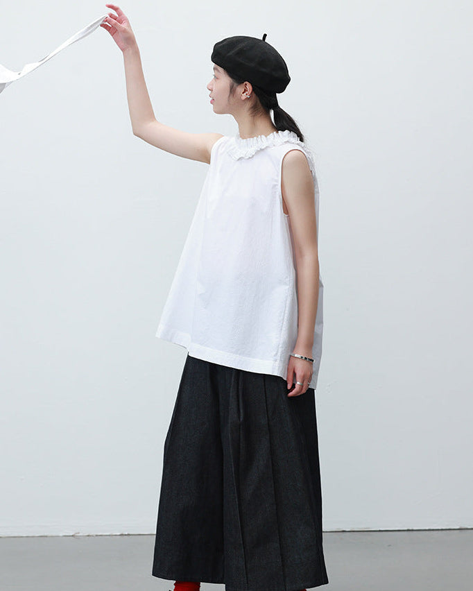 Ruffled V-Neck Button-Down Shirt