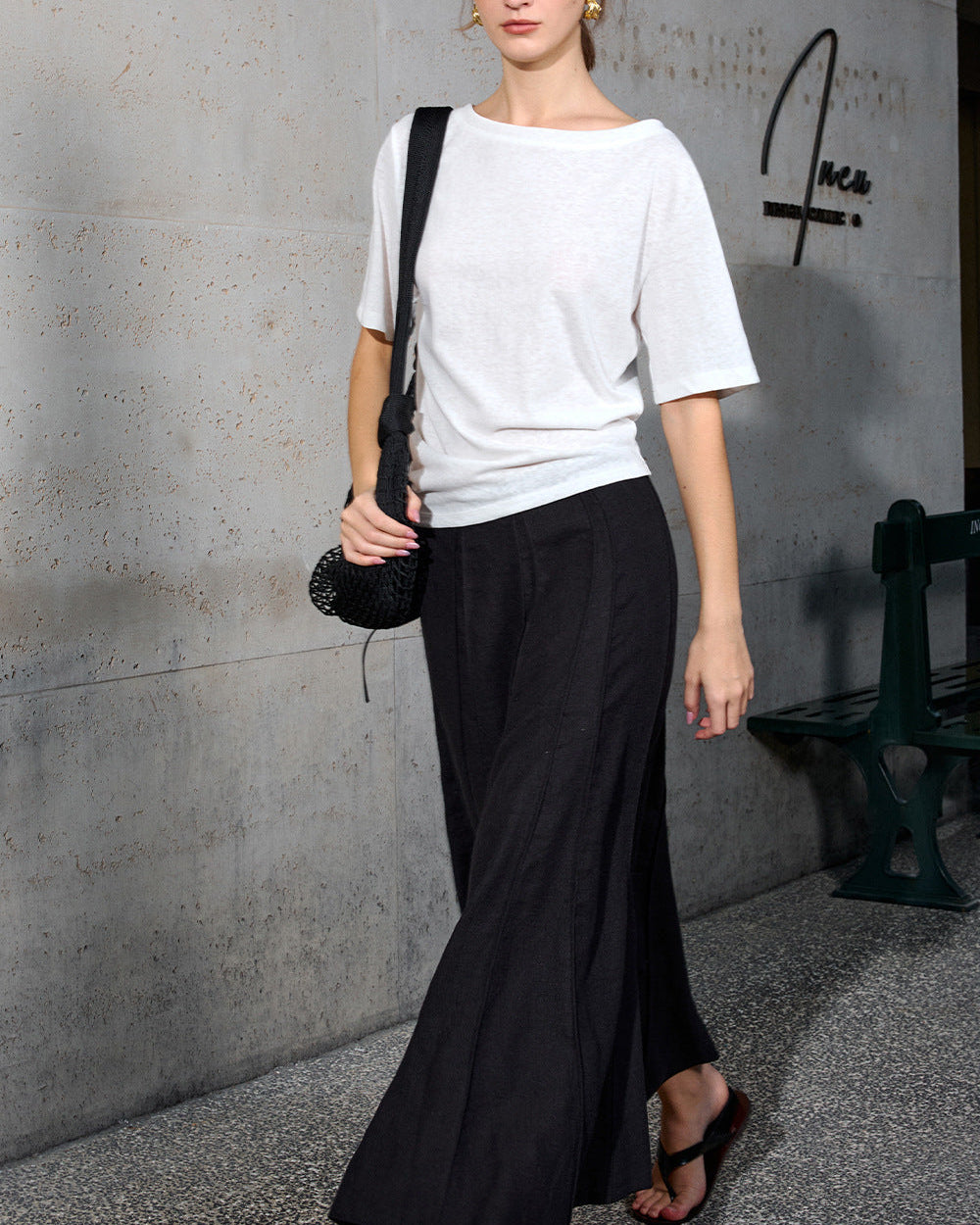 High-Waisted, Structured-Panel A-Line Skirt
