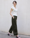 High Waist Linen-Blend Ankle Pants