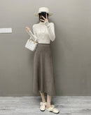 High-Waisted Soft A-Line Cashmere Skirt
