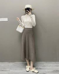 High-Waisted Soft A-Line Cashmere Skirt