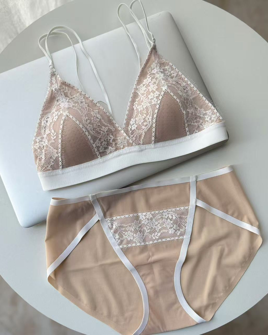 Triangle Cup Lace V Bra Set
