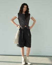 Loose-Fitting High-Waisted Tie-Up Shorts
