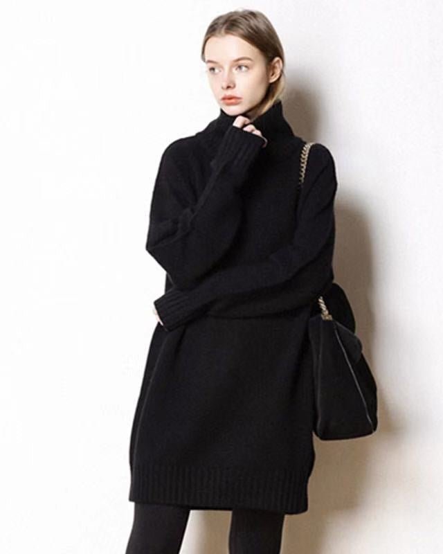 Cashmere Mid-Length Loose-Fitting Turtleneck Sweater