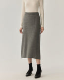 High-Waisted Wool Knit Long A-Line Skirt