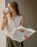 Linen V-Neck Sleeveless Tie-Front Vest