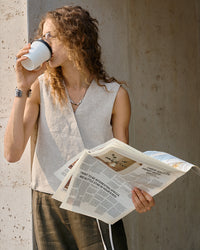 Linen V-Neck Sleeveless Tie-Front Vest