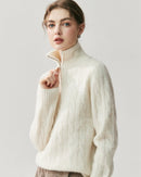 Cashmere Half-Zip Cable Knit Loose Sweater