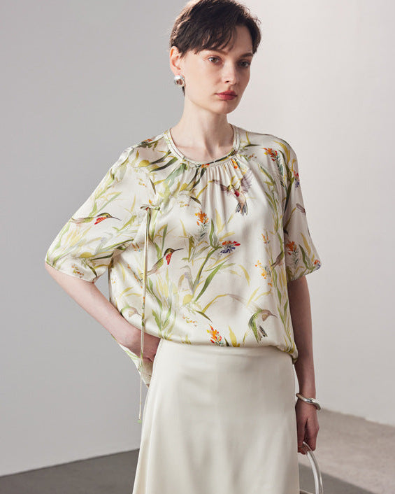Loose-Fitting Breathable Satin Silk T-Shirt