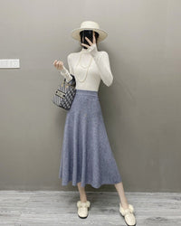 High-Waisted Soft A-Line Cashmere Skirt