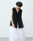 Ruffled V-Neck Button-Down Shirt