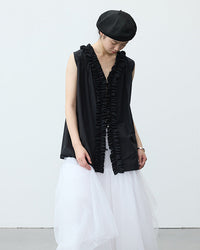 Ruffled V-Neck Button-Down Shirt