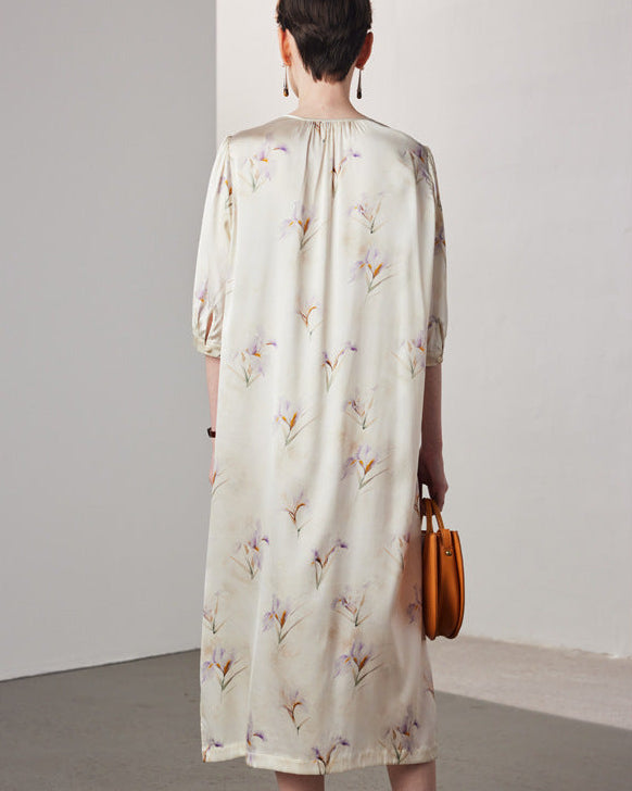 Loose-Fit Straight-Cut Printed Silk Dress