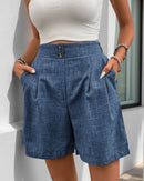 Solid-Color High-Waisted Straight-Leg Shorts