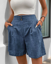 Solid-Color High-Waisted Straight-Leg Shorts