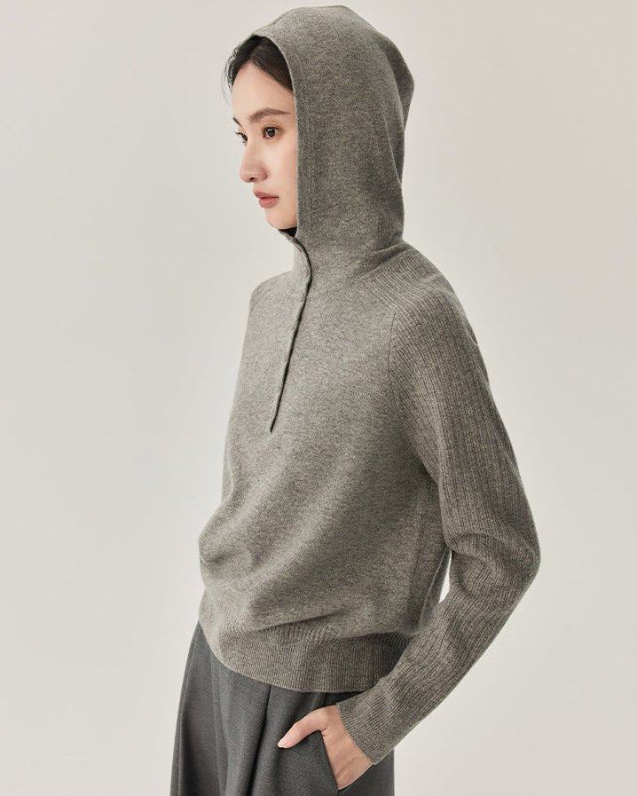 Sheep Wool Hooded Knit Pullover Sweater