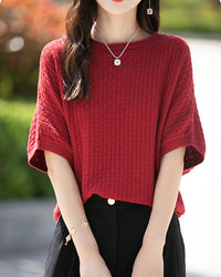 Stylish Plus-Size Mid-Sleeve Knitted Sweater