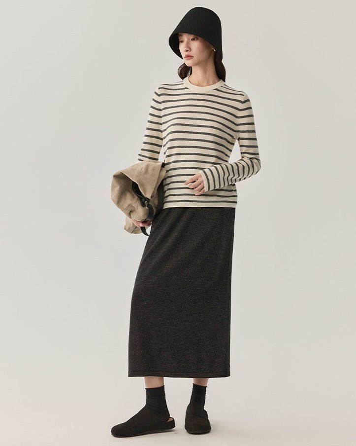 High-Waisted Stretch Wool Skirt