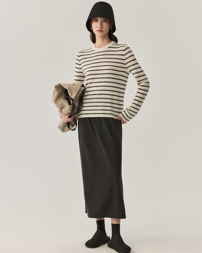 High-Waisted Stretch Wool Skirt