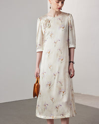 Loose-Fit Straight-Cut Printed Silk Dress