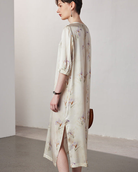 Loose-Fit Straight-Cut Printed Silk Dress